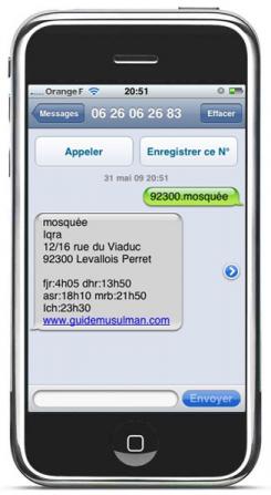L'annuaire des mosquées par SMS sur un iphone